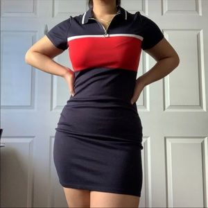 H&M Red and Blue Collared Bodycon Dress